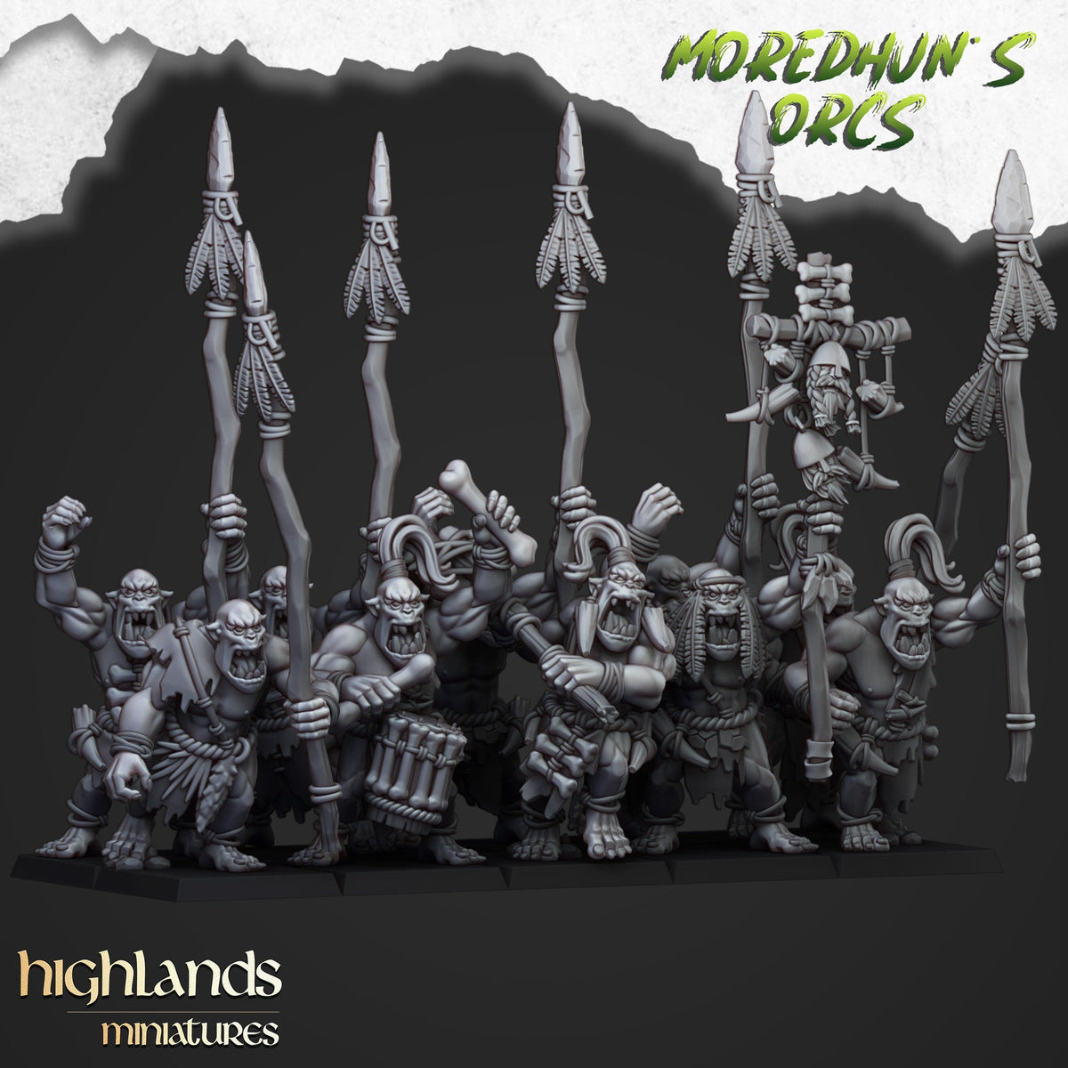 Highlands Miniatures Moredhuns Höhlen-Orks mit Speeren