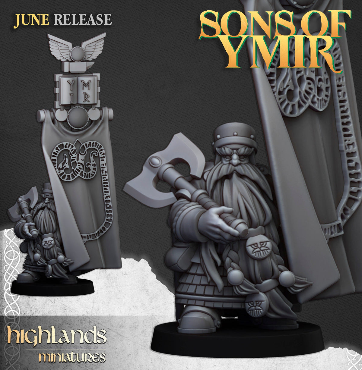 Highlands Miniatures Dwarf Lord with Battle Banner