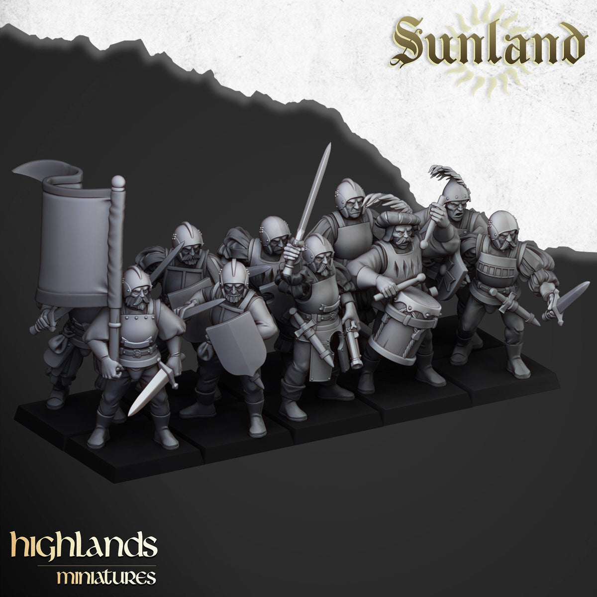 Highlands Miniatures Sunland-Truppen mit Schwertern