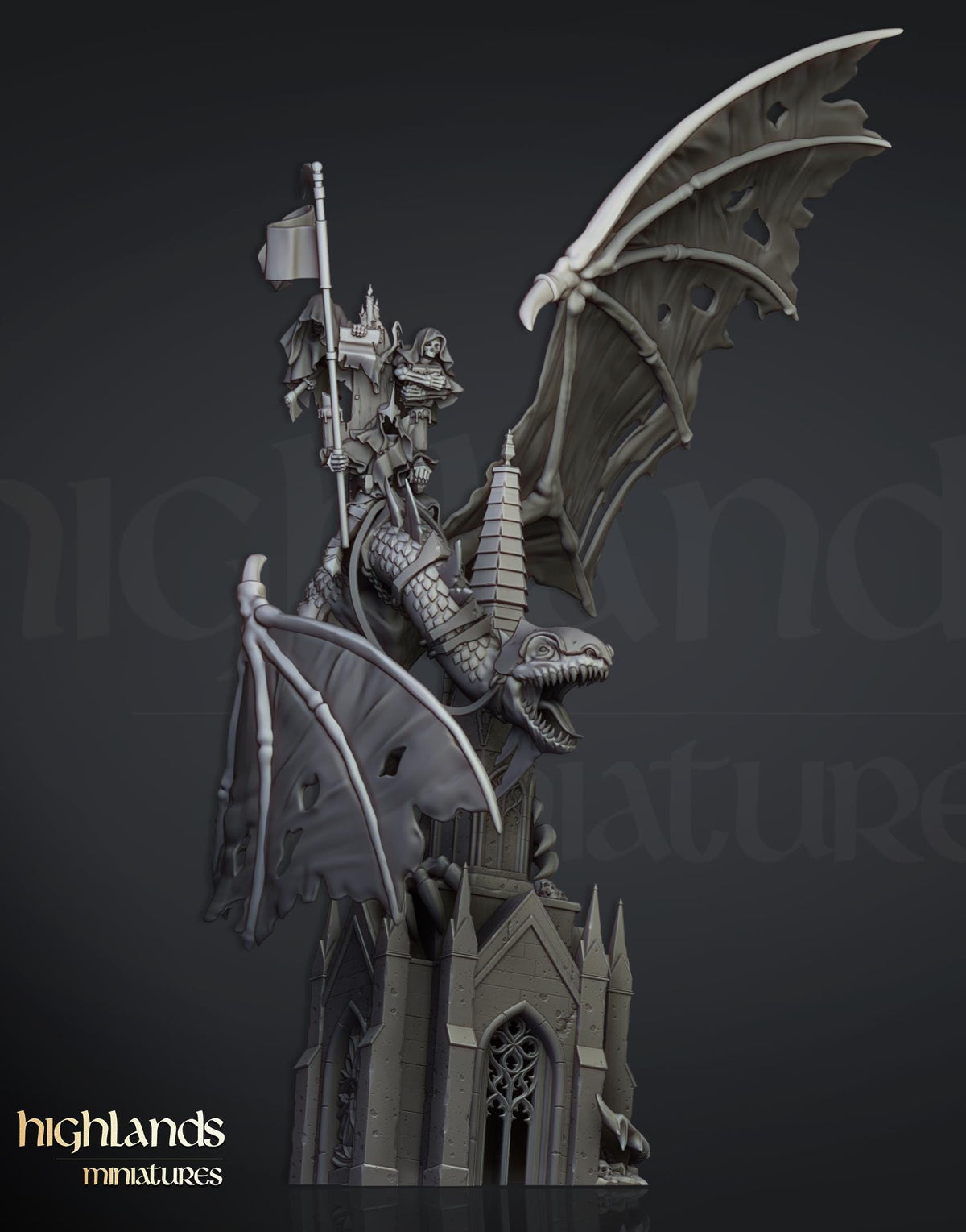 Highlands Miniatures Transilvanya - Ezechiel, Herrscher der Nekromanten auf Fliegendem Monster