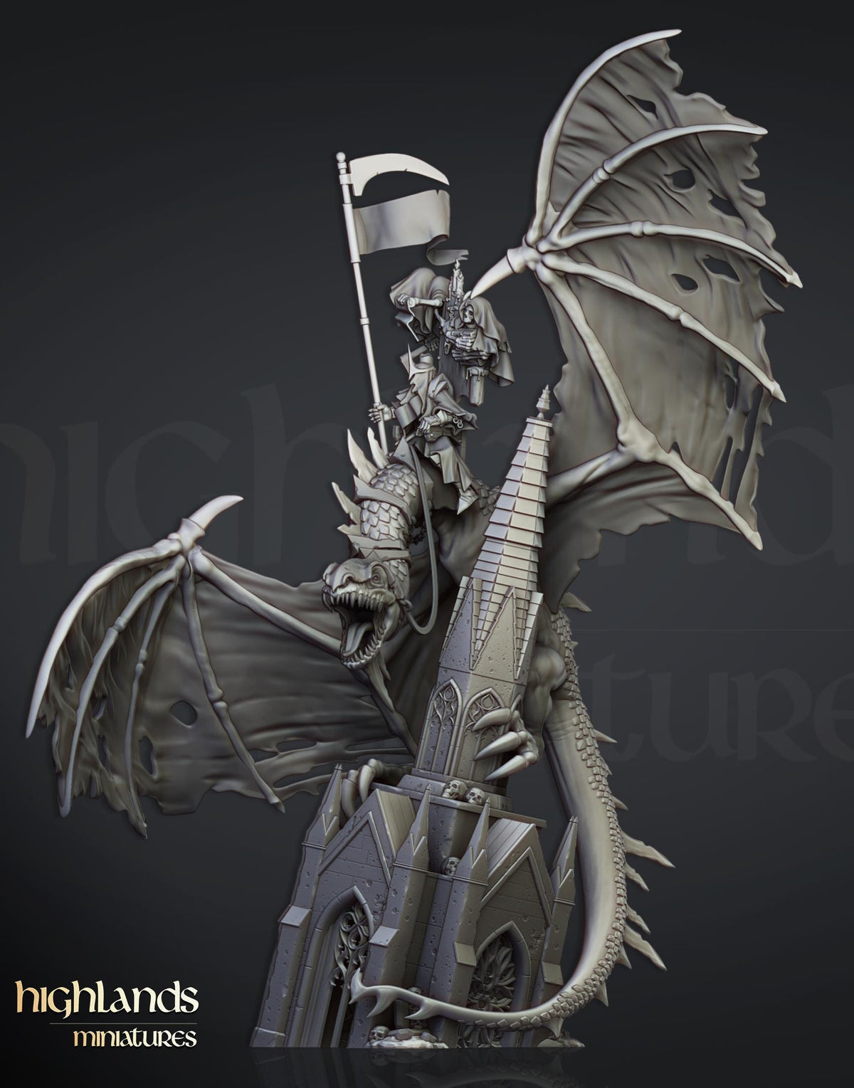 Highlands Miniatures Transilvanya - Ezechiel, Herrscher der Nekromanten auf Fliegendem Monster