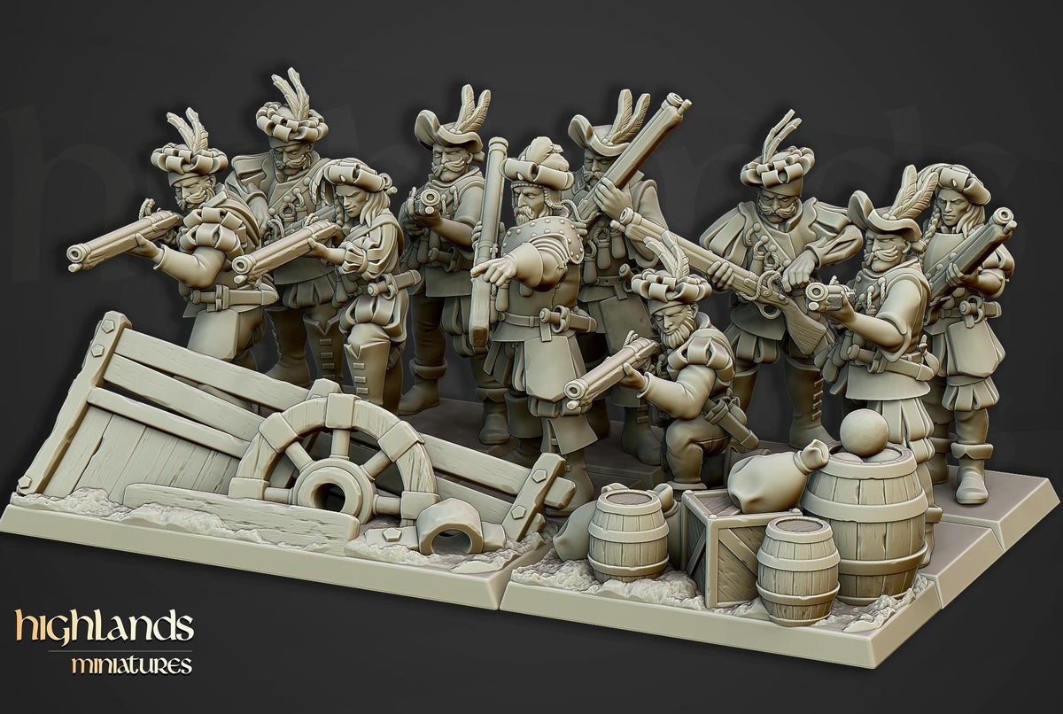 Highlands Miniatures Sunland-Arkebusier-Einheit mit Barrikaden