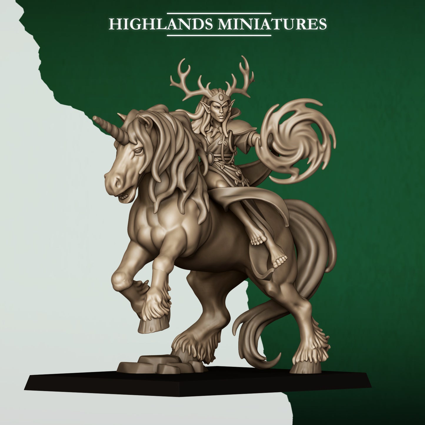 Highlands Miniatures Feral Elves - Druid on Unicorn