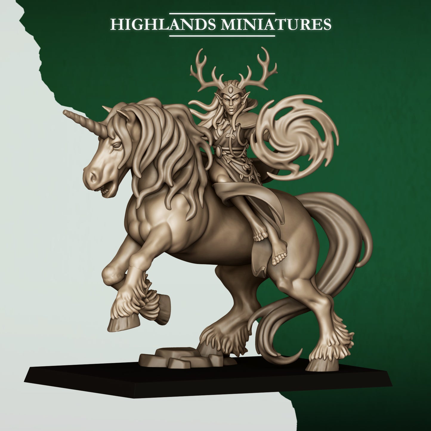 Highlands Miniatures Feral Elves - Druid on Unicorn