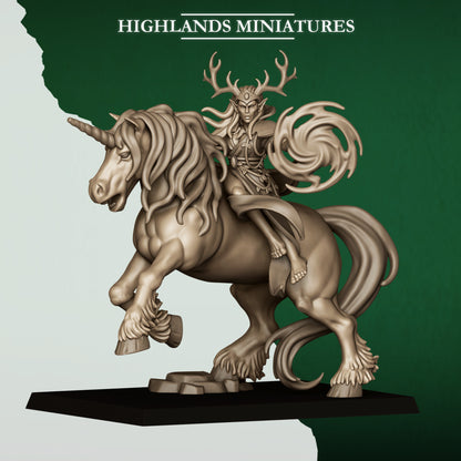 Highlands Miniatures Feral Elves - Druid on Unicorn