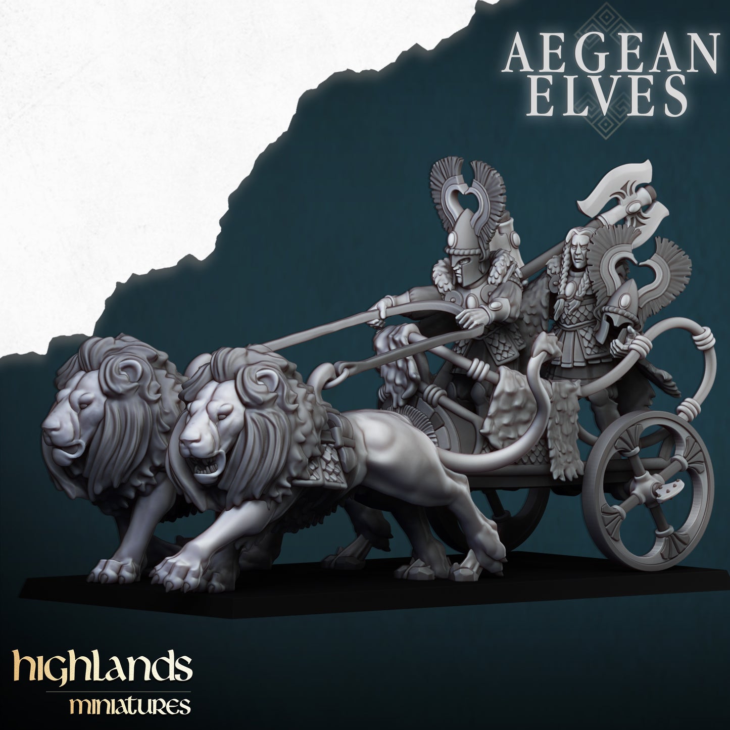 Highland Miniatures Aegean Elves Nemean Lions Chariot