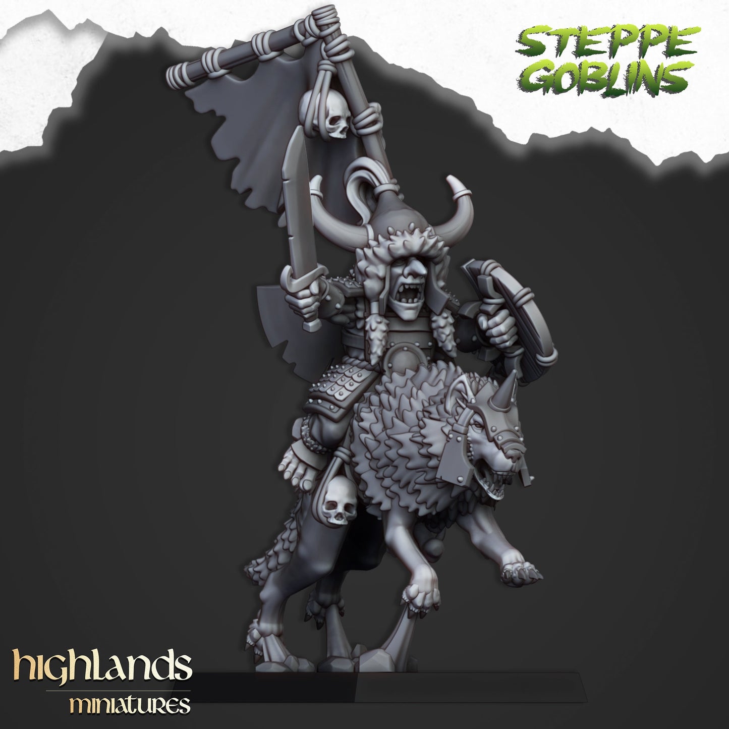 Highland Miniatures Steppe Goblin Khan on Wolf