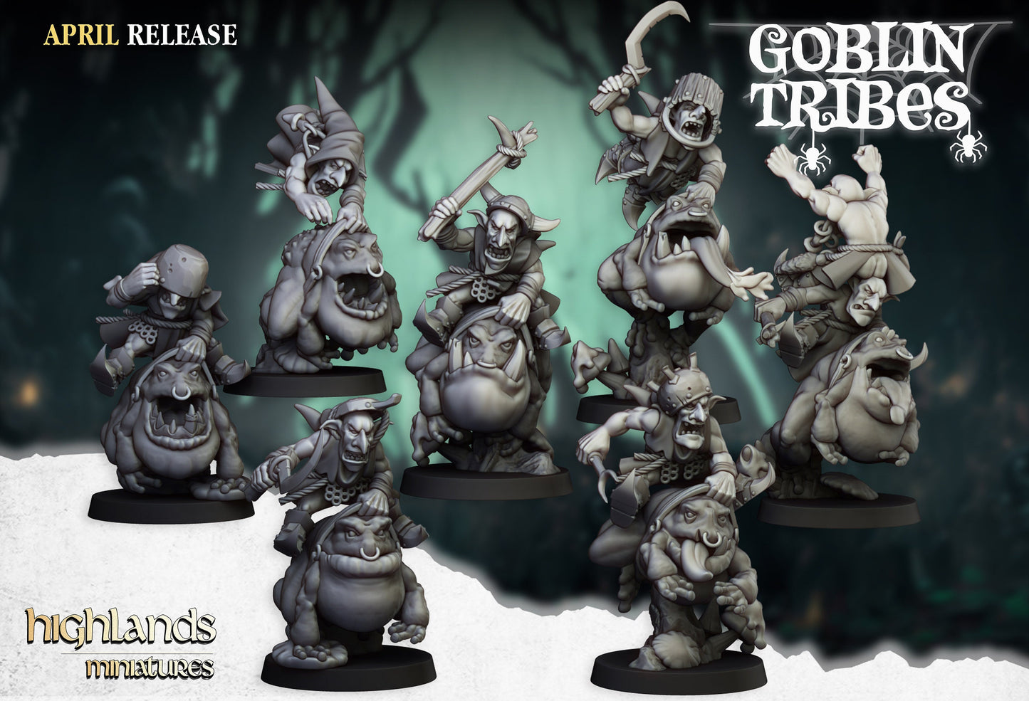 Highlands Miniatures Swamp Goblin Frog Riders