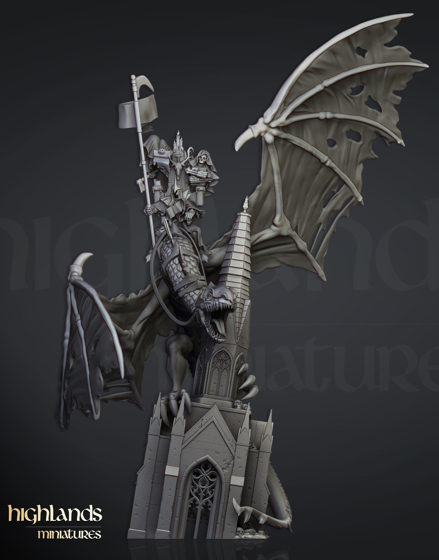 Highland Miniatures Transilvanya - Ezekiel, Lord Necromancer on Flying Monster