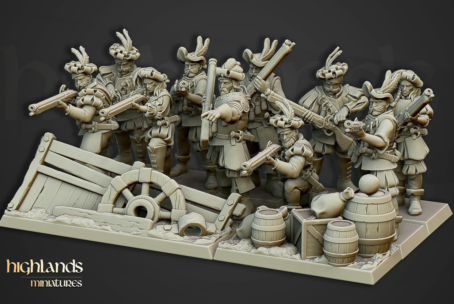 Highlands Miniatures Sunland-Arkebusier-Einheit mit Barrikaden