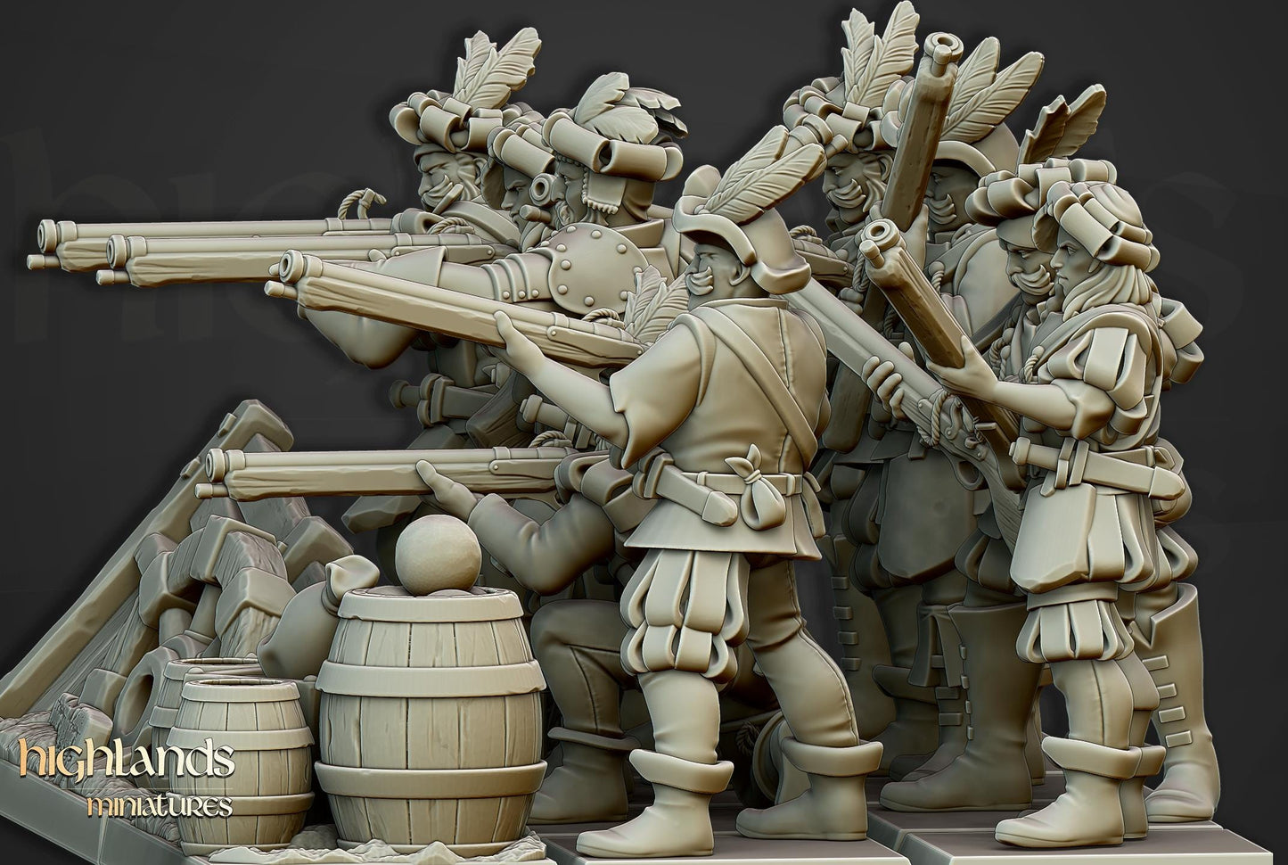 Highlands Miniatures Sunland-Arkebusier-Einheit mit Barrikaden
